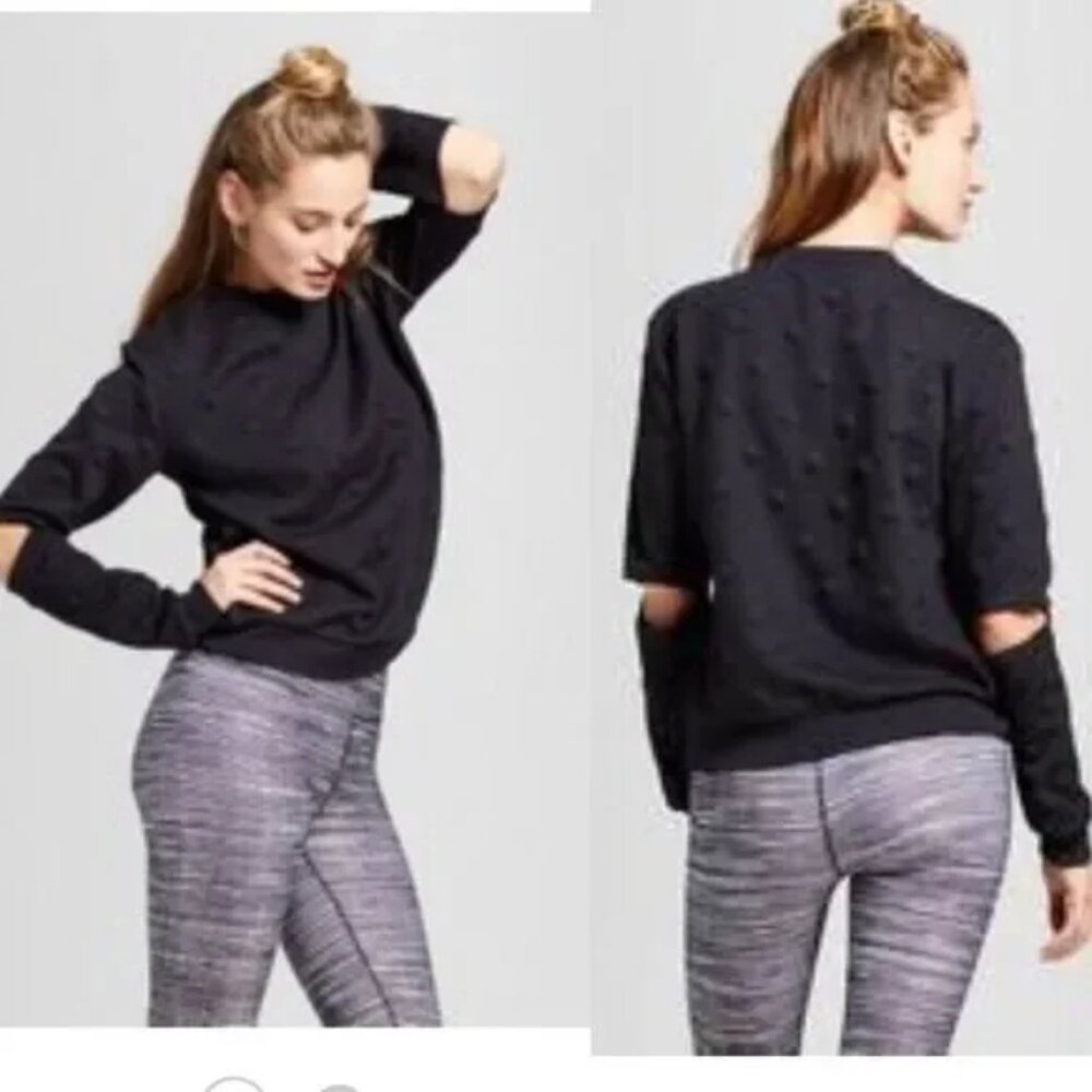 JOY LAB Black Polka Dot Open Elbow Sweater-S